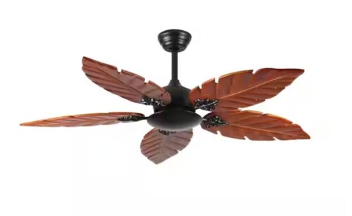 LIYU 52 In. Indoor/Outdoor Brown Retro 5-Palm Leaf Shaped Blades Tropical Ceiling Fan Without Light Similar to Picture New In Box $299