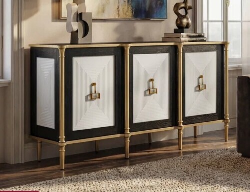 Mercer41 Velora Modern Luxury Geometric Carved Sideboard Cabinet with Storage, 3-Door Credenza New in Box $799
