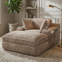 Ebern Designs 67" Oversized Chaise Lounge Chair Indoor, Cloud Couch Boneless Soft Sofa with 3 Pillows, 4 Side Pockets and 2 Cup Holders, Comfy Corduroy Sleeper Couch in Camel New in Box $799
