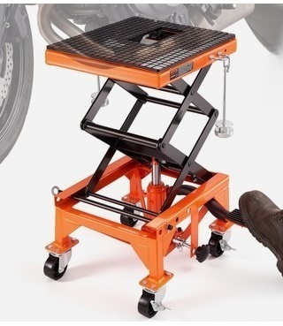 VEVOR Hydraulic Motorcycle Lift Table, 350 LBS Capacity Motorcycle Scissor Jack Lift with Wide Deck, J-hooks, 4 Wheels, Hydraulic Foot-Operated Jack Stand for ATV Dirt Bikes New in Box $399