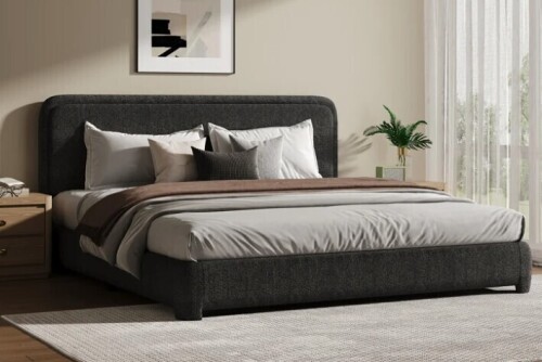 Ebern Designs Hayden Boucle Upholstered Platform Bed King Size New in Box $699