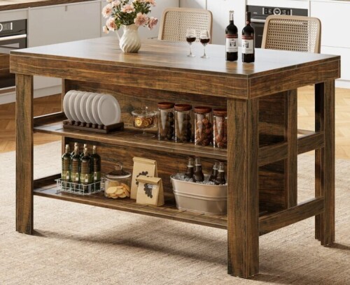 Gracie Oaks Kitchen Island With Storage Shelves in Deep Brown New in Box $599