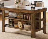 Gracie Oaks Kitchen Island With Storage Shelves in Deep Brown New in Box $599
