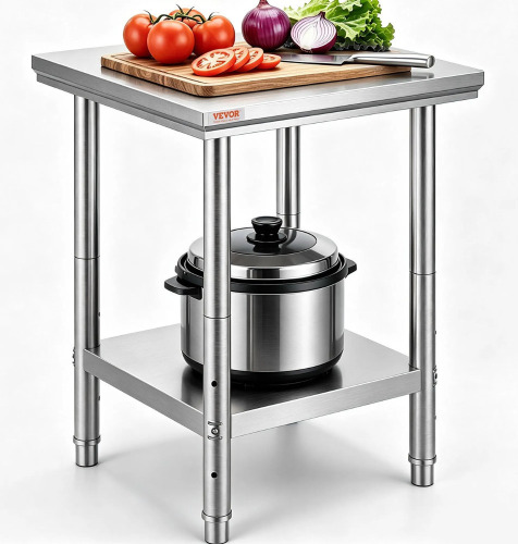 VEVOR Stainless Steel Prep Table, 24 x 24 x 31 Inch, 700 lbs Load Capacity, Heavy Duty Metal Worktable with 3 Adjustable Height Levels, Commercial Workstation for Kitchen Garage Restaurant Backyard New in Box $199