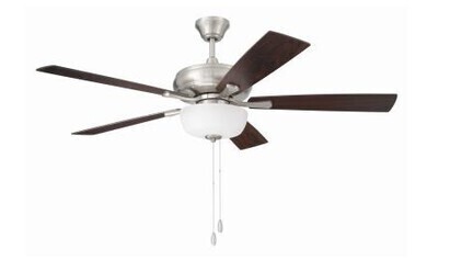 Craftmade EOS 52" Ceiling Fan With Blades, 3 Light Frost White Bowl Light Kit - Brushed Polished Nickel New In Box $299