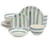 Kenwood Shores 16 Piece Dinnerware Set, Blue Striped, Hand-Painted Stoneware Dishes, Plates and Bowls, Service for 4, Microwave & Dishwasher Safe New In Box $199