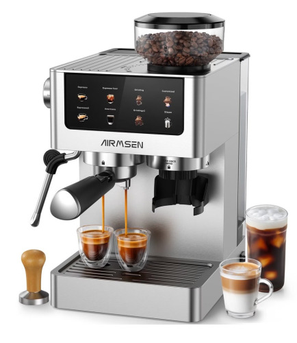 AIRMSEN Espresso Machine with Grinder, Espresso Coffee Machine with Customized Grind Amount & Coffee Volume, Cold Brew Coffee Maker for Cappuccino Latte Americano, Brushed Stainless Steel $399