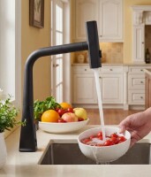 SUNRINX Waterfall Kitchen Faucet With Pull-Down Sprayer, Temperature Display, Single Handle, 3 Flow Modes SR26KF03MB $599