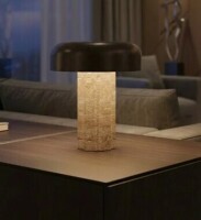 KIBUN Fluted Column Rechargeable Cordless LED Table Lamp, 3-Levels Brightness Touch Sensor Control, Travertine / Chocolate Bronze New In Box $499