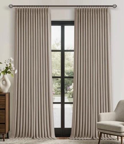 Latitude Run&reg; 100% Blackout Thermal Memory Trained Pinch Pleated Farmhouse Linen Curtain 2 panels, 40" W x 108" L New $199