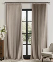 Latitude Run&reg; 100% Blackout Thermal Memory Trained Pinch Pleated Farmhouse Linen Curtain 2 panels, 40" W x 108" L New $199