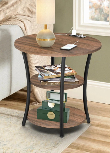 17 Stories Jalane Tall End Table with 2 USB Ports, 2 Power Outlets, and 3-Tier Storage Shelves New In Box $299