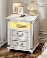 HWB Farmhouse Nightstand with Power Outlets And USB Ports, Bedside Table with 2 Drawers And 1 Open Storage Space, Farmhouse End Side Table with 3 Color Lights, for Bedroom/Living Room New In Box $299