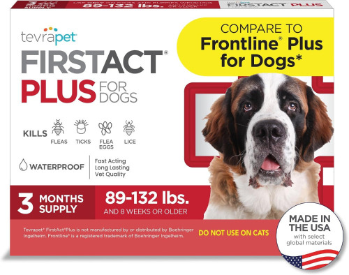 FirstAct Plus Flea Treatment for Dogs, Extra Large Dogs 89+ lbs, 3 Doses, Same Active Ingredients as Frontline Plus Flea and Tick Prevention for Dogs New In Box