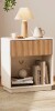 Ebern Designs Fluted Nightstand, Modern Mid - Century Bedside Table With Drawer & Open Storage Shelf, End Table For Bedroom, Living Room, Office, Sofa Side Couch (White+Oak) New In Box $299