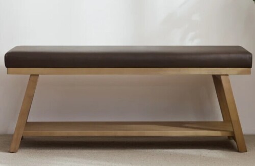 Ebern Designs Hahnville Faux Leather Upholstered Storage Bench in Brown New in Box $399