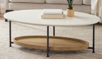 Wade Logan Beaumont Oval Coffee Table, White & Natural Wood Finish New in Box $599