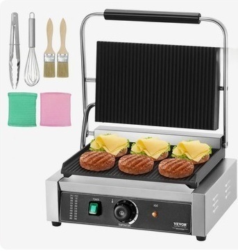 VEVOR Commercial Panini Grill, 1800W Electric Sandwich Panini Maker, Stainless Steel Sandwich Press Grill, Panini Grill with Temp Control & 9"x9" Flat Enamel Plate, for Hamburger Steak Bacon New in Box Factory sealed $299