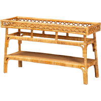 Baxton Studio Savitri 2 Tier Console Table in Natural Light Honey Rattan, New in Box $599