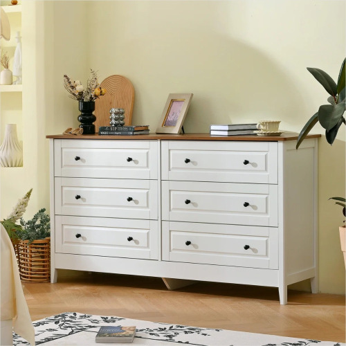 Lark Manor White 6-Drawer Dresser with Metal Handles, Spacious Storage for Bedroom and Hallway, Ideal for Organizing and Displaying, New in Box $499