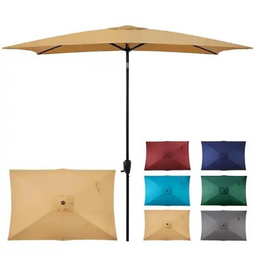 Sun-Ray 6.6' x 9.8' Rectangular Steel Market Umbrella in Taupe, New in Box $299