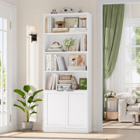 Latitude Run 73.2" H 6-Tier Bookcase, Single Row Bookshelf with 2-Door Cabinet & 4 Open Shelves for Office Living Room, White, New in Box $299