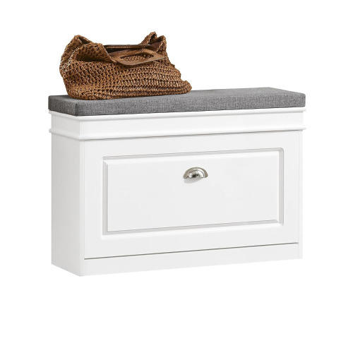 SoBuy Small Shoe Storage Bench, Narrow Shoe Cabinet for Entryway, Shoe Rack with Cushion & 2 Tiers Flip-Drawer, Closet Hallway Mudroom White New In Box $199