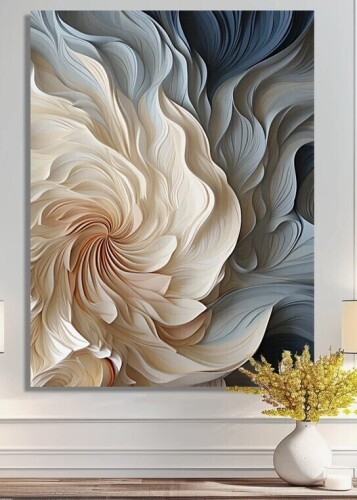 Orren Ellis 20" x 30" White and Blue Feather Spiral II - Abstract Geometric Canvas Print Wall Art New In Box $99