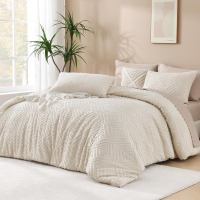 Andency King Size Comforter Set Beige, 3 Pieces Boho Bedding Cream Soft Lightweight Fluffy, Tufted Textured Down Alternative Comforter Bed Set All Season $299