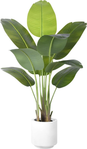 Artificial Bird of Paradise Plant 4 ft. Tall Fake Tropical Palm Tree Large Fake Plants with 9 Silk Banana Leaves Faux Plant Indoor Decor Trees with White Pot for Home Bedroom Living Room Office New in Box $299