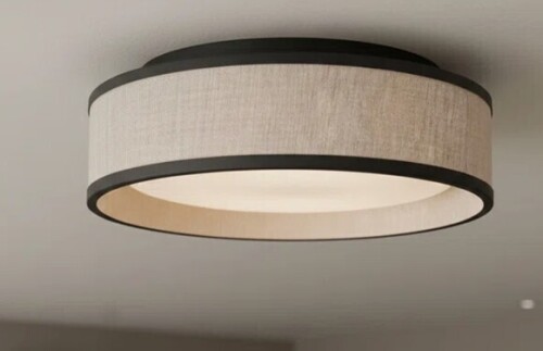 East Grove Home Fabrise 15in LED Flush Mount 5-CCT 2700-3000-3500-4000-5000K Selectable Color Temperature 36W 1,550 Lumens with Linen Fabric Shade in Black New In Box $199