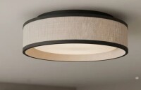 East Grove Home Fabrise 15in LED Flush Mount 5-CCT 2700-3000-3500-4000-5000K Selectable Color Temperature 36W 1,550 Lumens with Linen Fabric Shade in Black New In Box $199