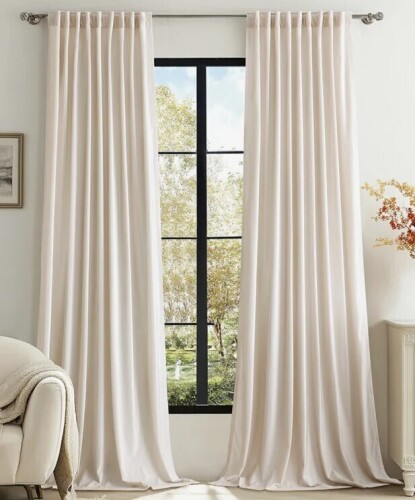 Mercer41 Luxury Velvet Blackout Thermal-Insulated Curtains. Room Darkening 75%-95% Rod Pocket Back Tab Drapes for Living room Bedroom (Pair), 52" W x 96" L New In Box $89