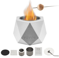 VEVOR Tabletop Fire Pit Bowl, Concrete Tabletop Fireplace Indoor Outdoor Decor, Portable Rubbing Alcohol Burner Smores Maker, Mini Fire Pit for Patio Balcony with Extinguisher Light Gray New In Box $79