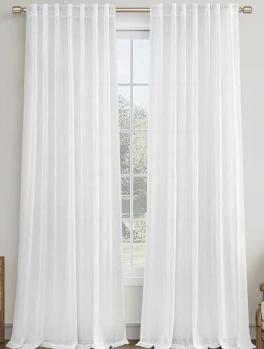 Latitude Run&reg; Dennan Linen Curtain Rod Pocket Back Tab, Linen Semi Sheer Curtains for Bedroom (Pair) 52"x 63" $89