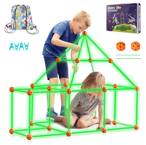VEVOR Fort Building Kit for Kids, 85PCS Glow in The Dark STEM Building Toys, Educational Gift for 4 5 6 7 8+ Year Old Boys & Girls, Indoor Outdoor Play Tent Construction Toys with 55 Rods and 30 Balls New In Box $79