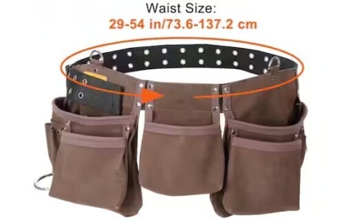 Vevor Tool Belt 13 Pockets Leather Heavy-Duty Tool Pouch Bag with Dual Hammer Loops Adjusts from 29 in. to 54 in. Brown New In Box $79