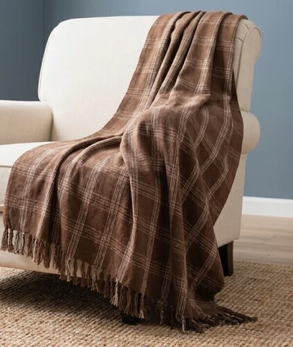 Birch Lane&trade; Recycled Cotton Blend Throw Blanket with Fringe Plaid $89