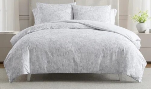 Vera Wang Nebulous Flower Cotton Sateen Textured Reversible Duvet Cover Set (Grey, 3 Piece) - King New In Box $299