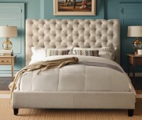Lark Manor King Size Fabric Upholstered Bed Frame with Adjustable Headboard/Chesterfield-Styled/Wood Slat Support New in Box $799