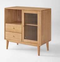 East Urban Home 31.5"W Solid Wood Mid-Century Modern Rectangle Accent Cabinets with Drawers and Fluted Glass Door New in Box $799