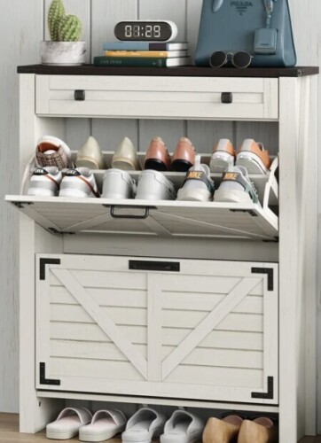 Gracie Oak 16-Pair Farmhouse Shoe Storage Cabinet New in Box $399