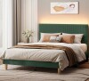 Bestier Queen Size Green Vertical Striped Corduroy Bed Frame with LED Light and Adjustable Headboard in Green New in Box $599