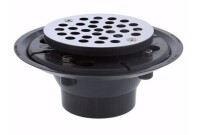 Jones Stephens 2" x 3" PVC Shower Drain with 2" PVC Spud and 4-1/4" Round Stainless Steel Strainer New