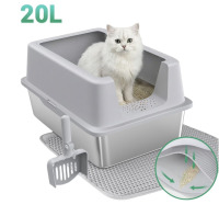 Anyask Stainless Steel Cat Litter Box with Paw Filter Pedal & 2-Layer Sifting Mat & Scooper, 20L Extra Large Metal Litter Pan with Lid & High Wall Sides Enclosure for Small/Big/Multi Cats, Light Grey New In Box $79