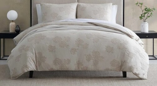 Vera Wang King Size 3-Piece Roses Cotton Beige Comforter Set New In Box $299