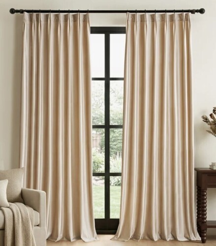 Mercer41 Luxury Velvet Pinch Pleated Blackout Curtains - Room Darkening Thermal Insulated Back Tab Soundproof Drapes with Hooks+Rings (set of 2), 40" W x 90" L $89