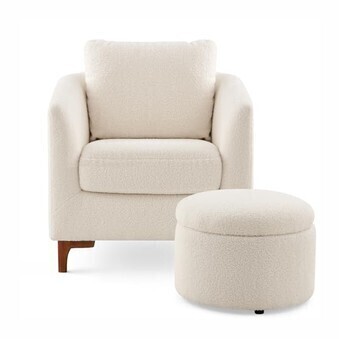 COLAMY Sherpa Accent Chair with Storage Ottoman Set, Upholstered Barrel Arm Chair with Footrest New in Box $599