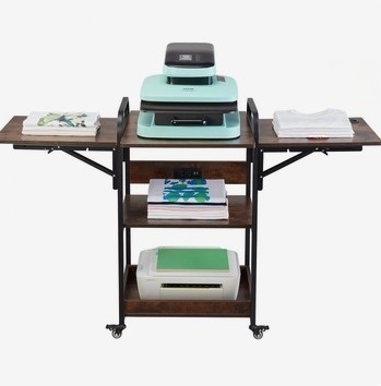 VEVOR Heat Press Table with Charging Station, 3 Tier Movable Heat Press Stand, Foldable Heat Transfer Machine Stand with Wheels, Rolling Metal Workbench for Sublimation Transfer Machine, New in Box $299