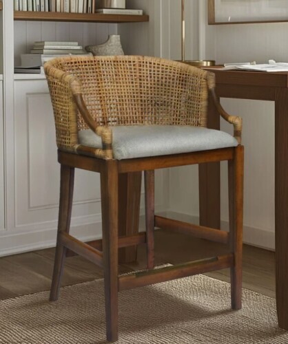 Martha Stewart Lily Pond Playa Natural Handcrafted Rattan & Wood Counter Stool 25" H New in Box $699
